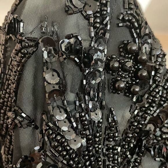 Vintage Nite Line Silk Beaded Fringe Cocktail Dress - Picture 12 of 13